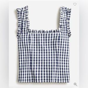 J. Crew Navy and White Gingham Ruffle Tank Top